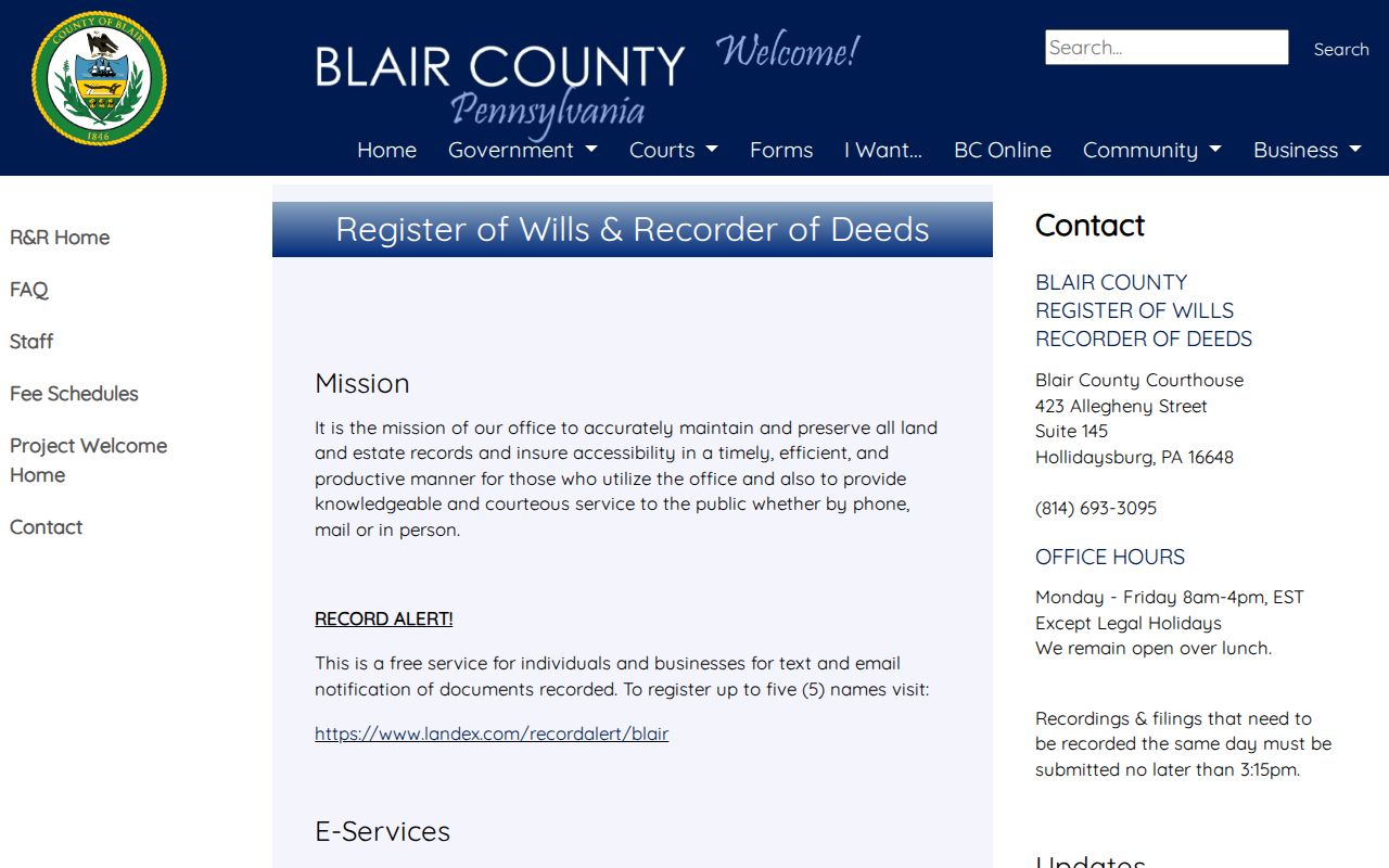 Altoona residents directory Blair County Register of Wills and Recorder office page