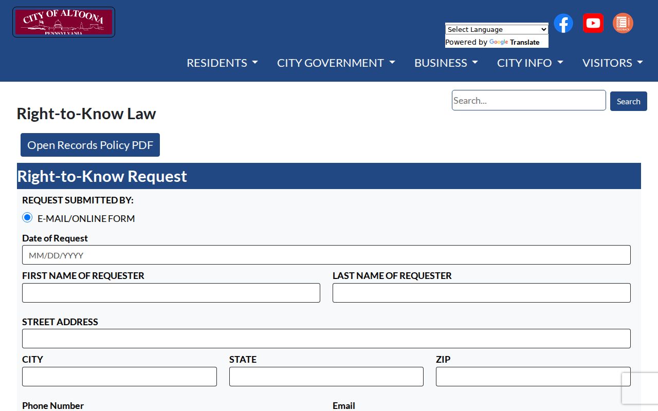 Altoona residents directory City of Altoona Right-to-Know request page