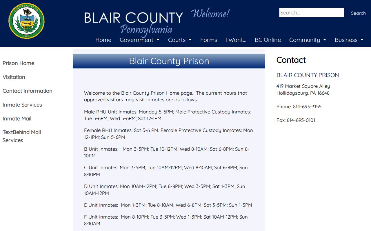 Altoona neighbors Blair County Prison information page