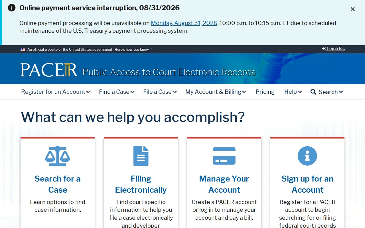 Altoona neighbors PACER federal court records page
