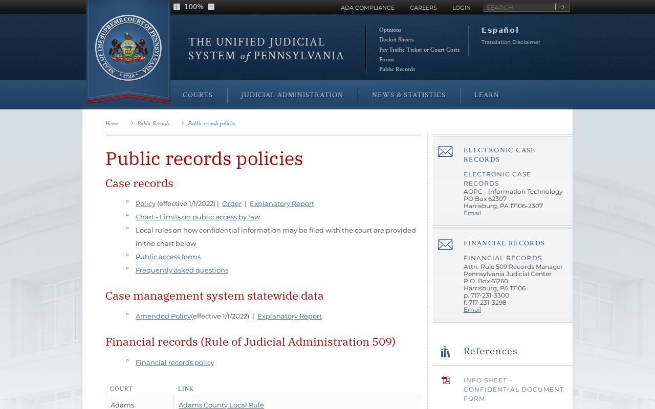 Altoona neighbors Pennsylvania judiciary public record policies page