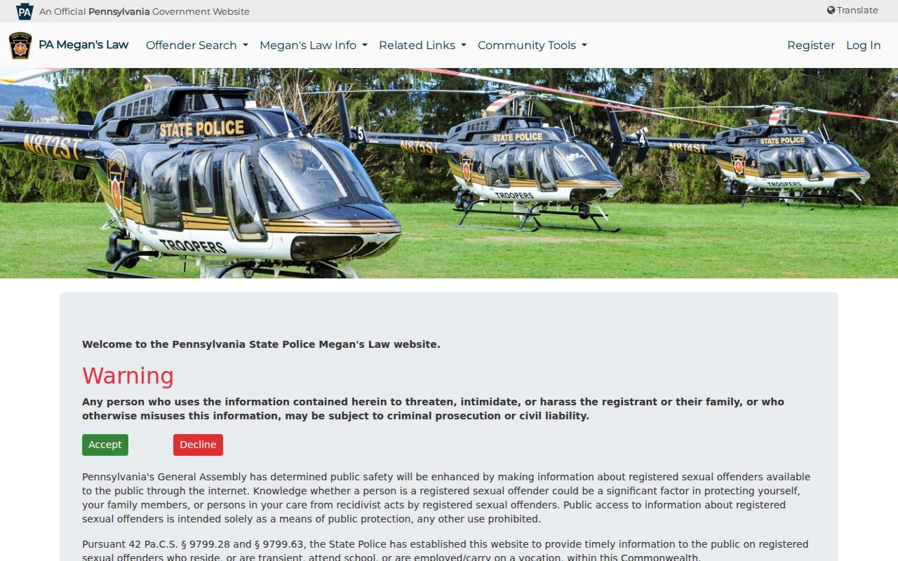 Altoona neighbors Pennsylvania Megan's Law public website