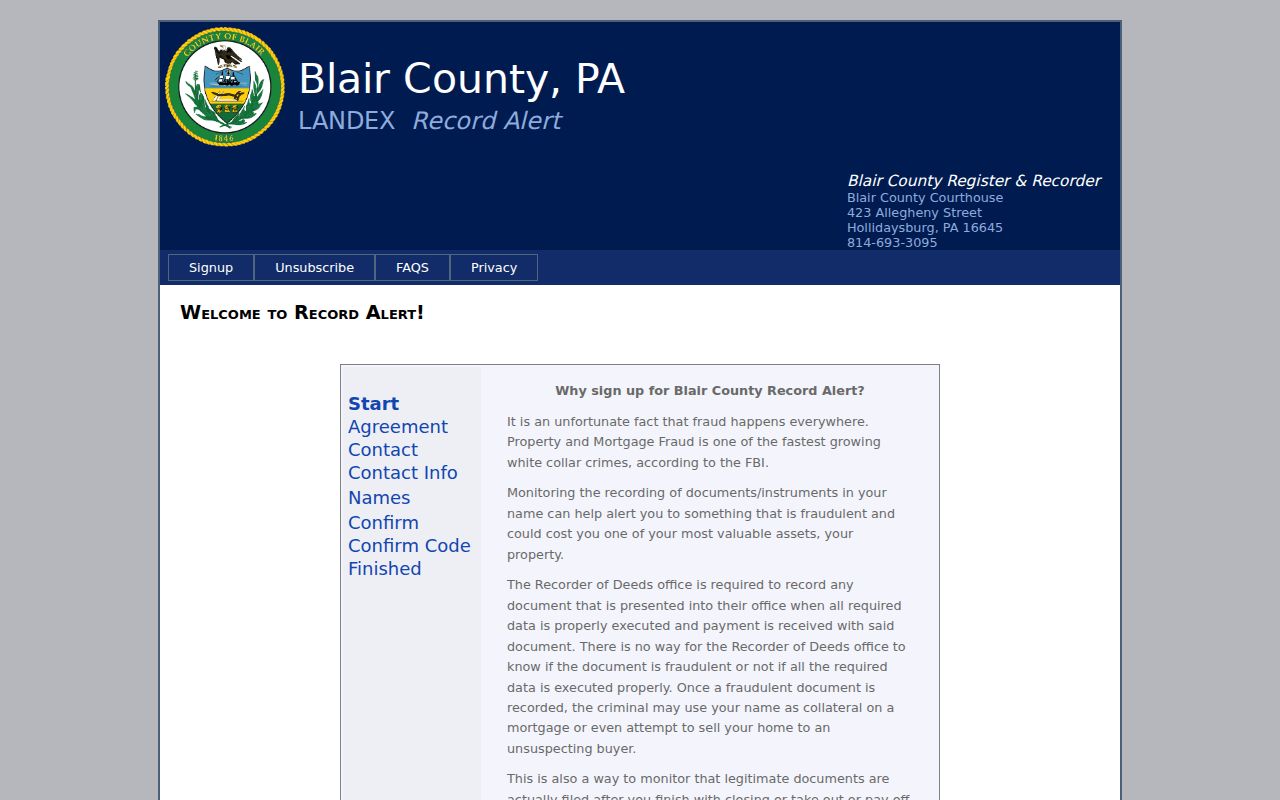 Altoona previous residents Blair County Landex Record Alert page