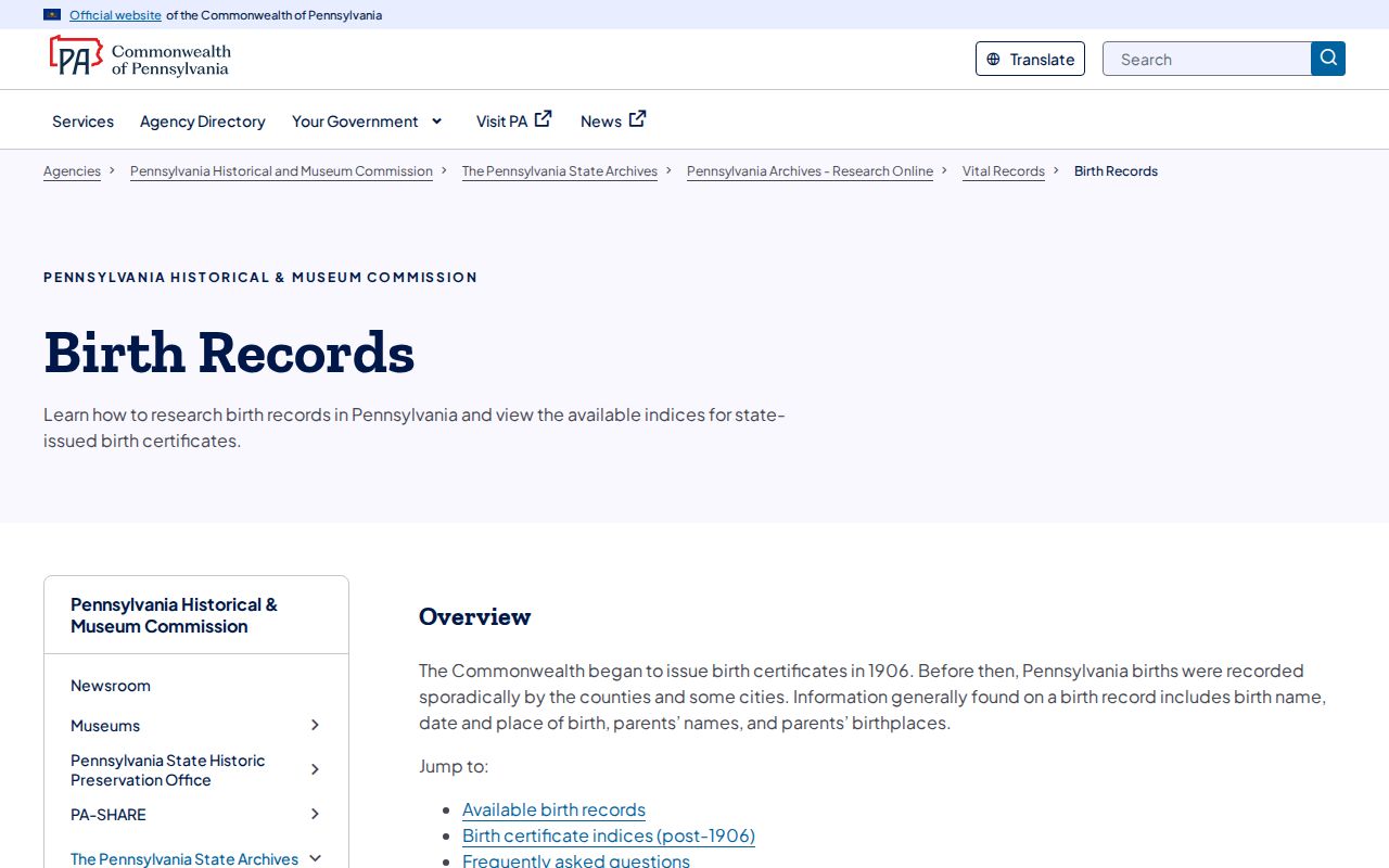 Altoona previous residents PHMC historical birth record guide
