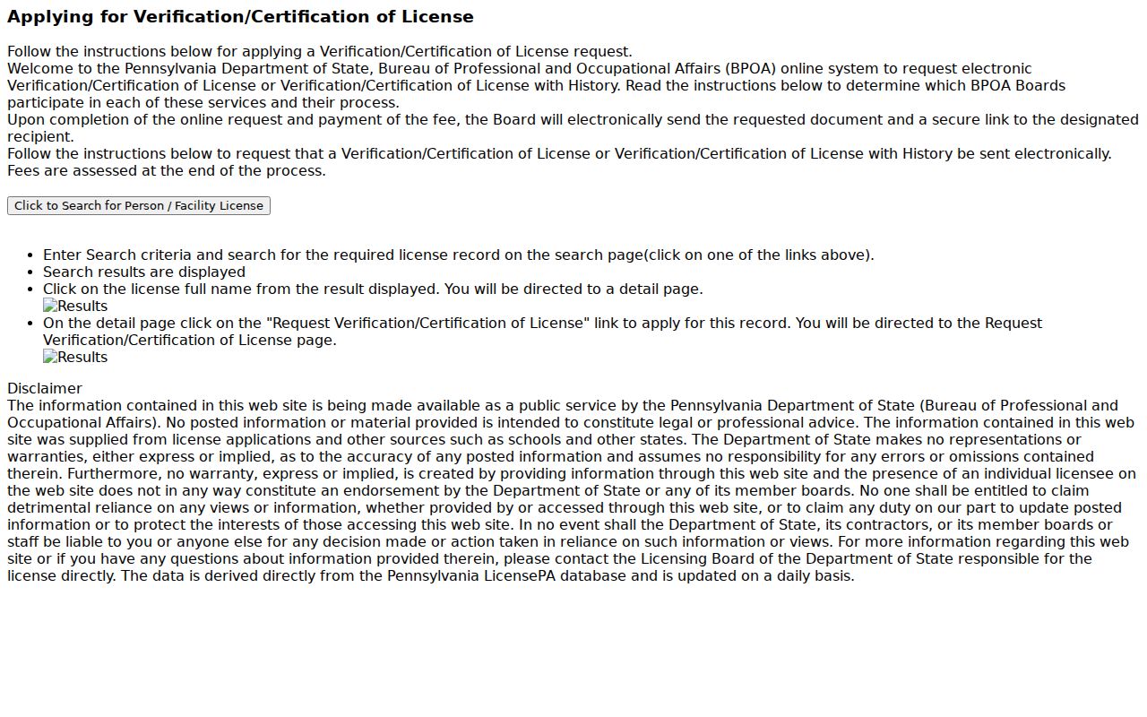 Altoona resident lookup Pennsylvania Licensing System search