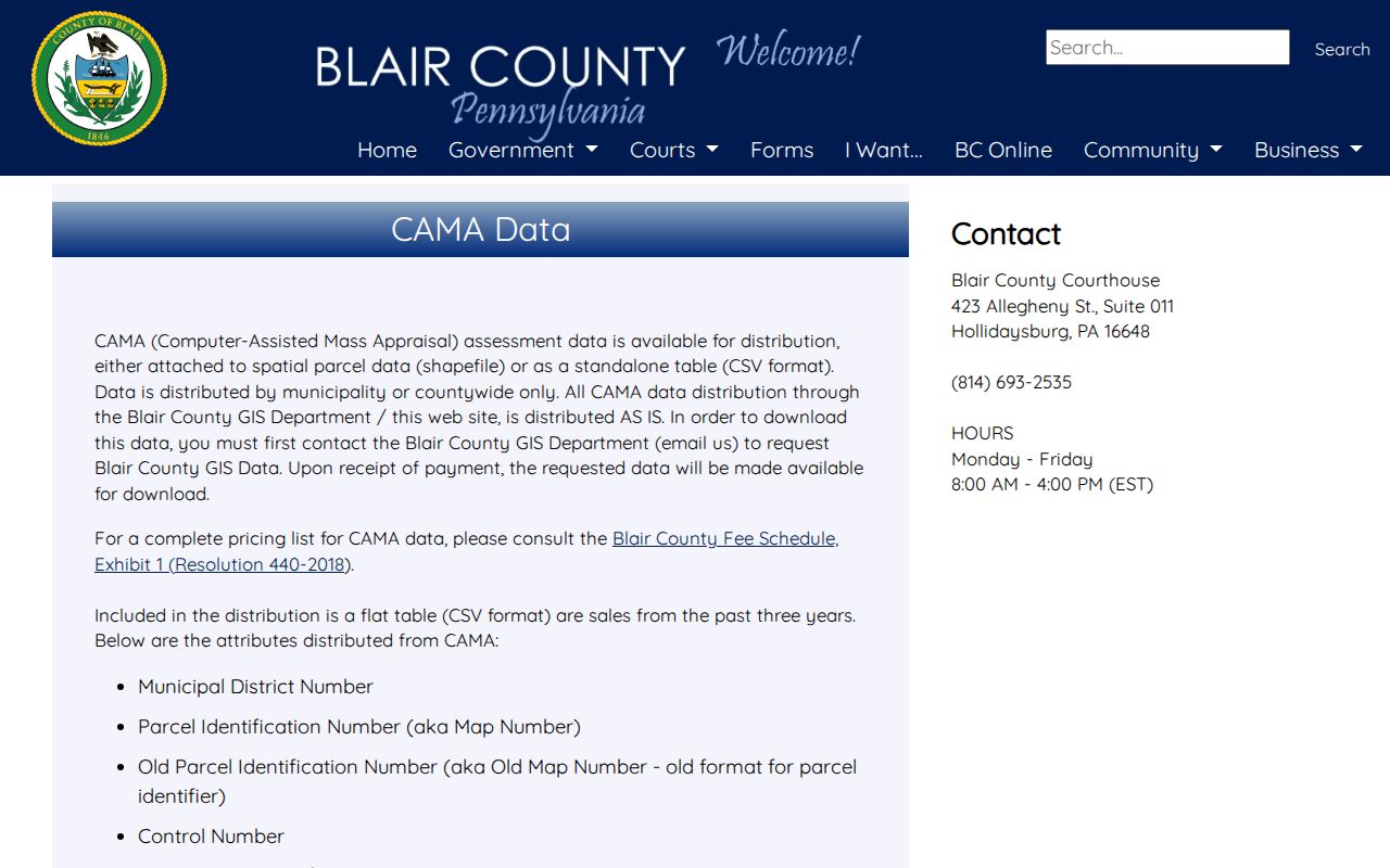 Altoona street directory Blair County CAMA property data
