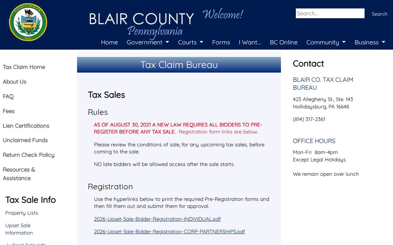 Altoona street directory Blair County Tax Claim Bureau information
