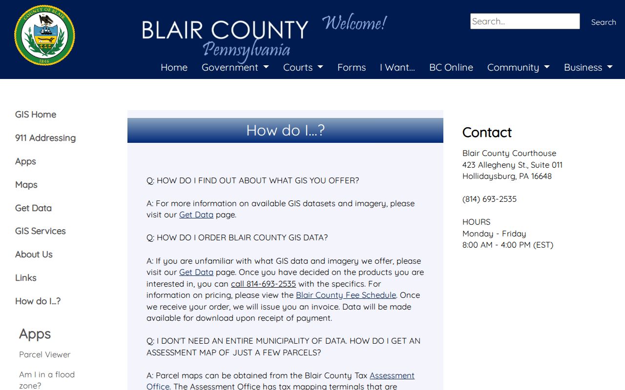 Altoona street directory Blair GIS tax-mapping terminal instructions
