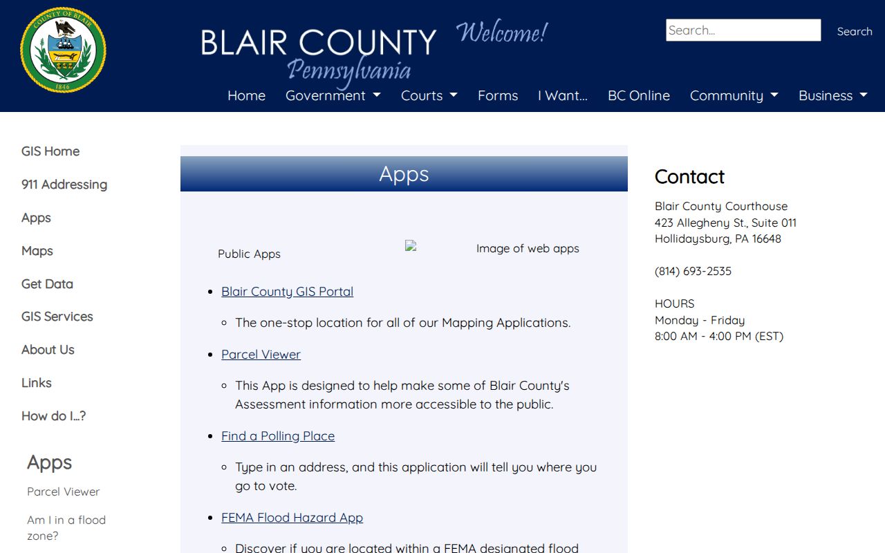 Altoona ZIP code directory Blair County GIS applications